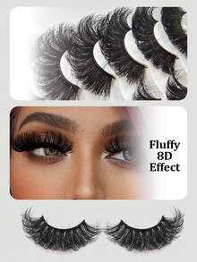 Asiteo 7 Pairs 8D Faux Mink Lashes Fluffy Lash Soft Full Thick Wispy Eyelash Dramatic False Eyelashes Makeup - 黑色 - 查看 6