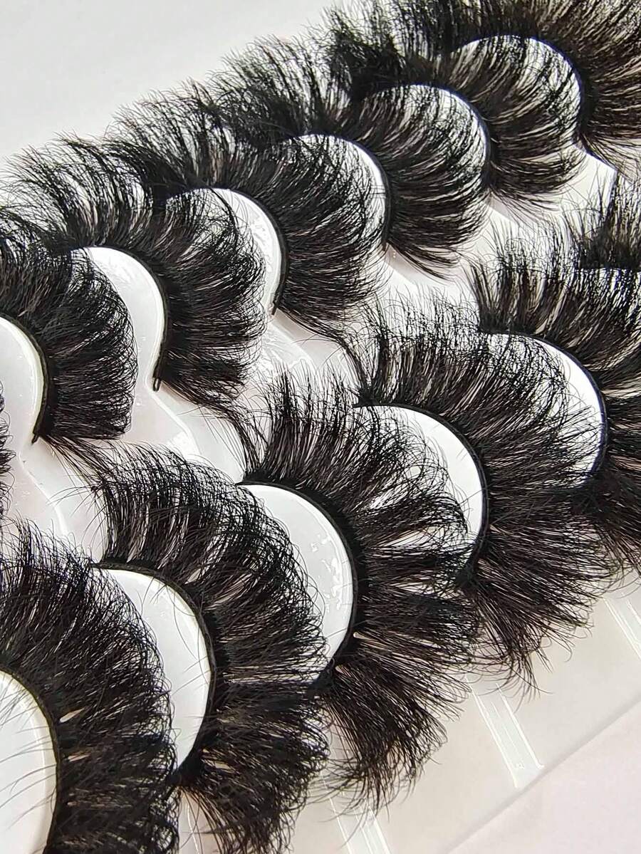 Asiteo 7 Pairs 8D Faux Mink Lashes Fluffy Lash Soft Full Thick Wispy Eyelash Dramatic False Eyelashes Makeup - 黑色 - 查看 1