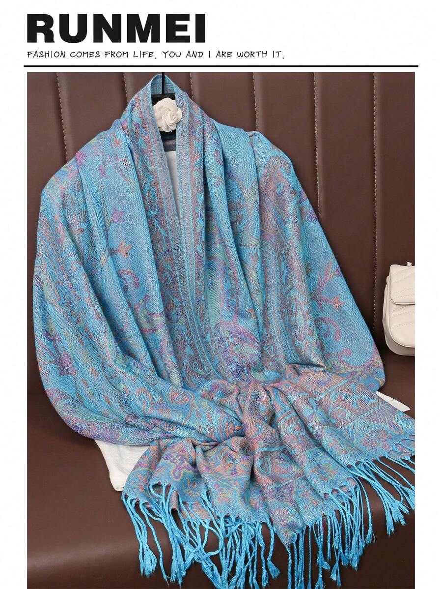 1件女士佩斯利印花保暖披肩，经典佩斯利头巾和披肩式头巾，可搭配阿巴雅长袍。