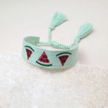 1pc Embroidered Watermelon Bohemian Handmade Woven Bracelet, Perfect For Wearing On Summer Beach Or Travel - Light Green - View 6