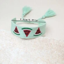 1pc Embroidered Watermelon Bohemian Handmade Woven Bracelet, Perfect For Wearing On Summer Beach Or Travel - Light Green - View 7