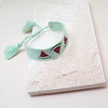 1pc Embroidered Watermelon Bohemian Handmade Woven Bracelet, Perfect For Wearing On Summer Beach Or Travel - Light Green - View 5