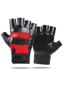 1pair Pu Leather Half Finger Outdoor Motorcycle Riding Fingerless Gloves,Black Gloves - Black - View 7