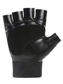 1pair Pu Leather Half Finger Outdoor Motorcycle Riding Fingerless Gloves,Black Gloves - Black - View 8