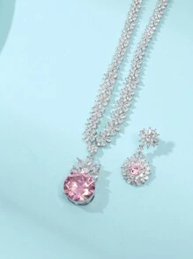 1 set/3 buc. Set de colier și cercei din zirconiu cubic la modă europeană și americană, decorați cu flori, bijuterii de ultimă generație pentru nunți și banchete, potrivite pentru ocazii de festivaluri pentru femei Valentine, mame, mame, ziua mamei, cadou