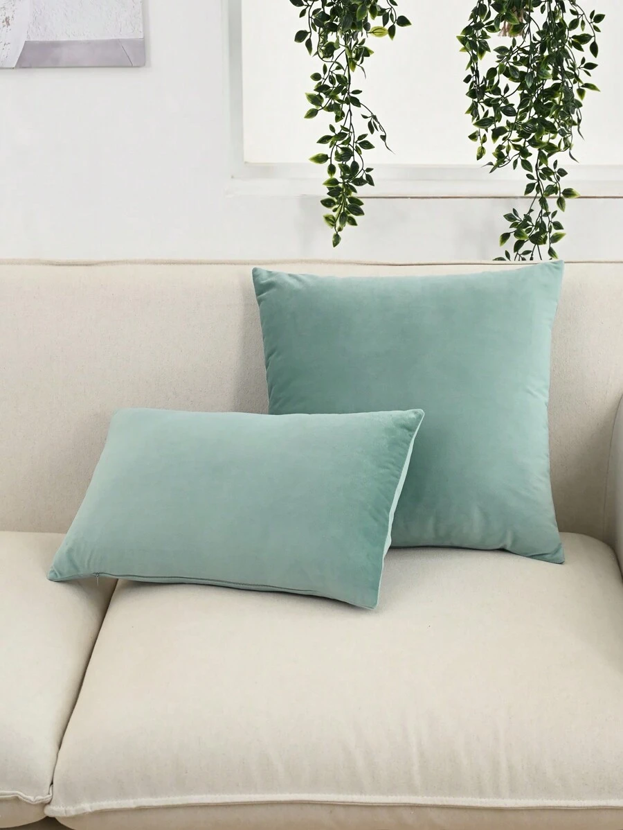 1入組天鵝絨枕套或腰靠枕套，適用於臥室客廳沙發 - 抹茶綠 - 查看 1