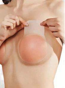 2 件可重复使用的硅胶乳房花瓣，隐形乳沟增强胸罩，适用于露背无肩带连衣裙、新娘婚礼胸罩、提升小胸部、夏季防汗乳头贴、运动插入物 - 杏色 - 查看 3