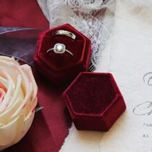 1pc 5*4.5*4.5 Cm Velvet Ring Box For Couples, White/Pink Ring Box For Engagement Rings, Hexagonal Velvet Wedding Jewelry Storage Box, Vintage Octagonal Double Ring Box For Rhinestone Ring And Earrings, Suitable For Ring And Earring Storage, Suitable For Proposal, Wedding, Gift Giving, Anniversary To Wife. Can Also Be Used For Portable Travel. Back To School - Multicolor - View 13