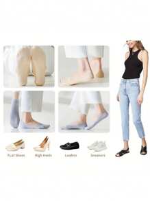 5-10 pares de calcetines invisibles sin dejar marca, calcetines bajos entretejidos para mujeres, calcetines sin deslizamiento para zapatos planos y náuticos - Multicolor - Ver 3