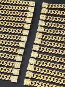 Hiphop Style Man Name Letter Chain Bracelet Jewelry Fashion Style Zinc Alloy Material Rhinestone Inset Link Chain Bracelet - Silver - View 4