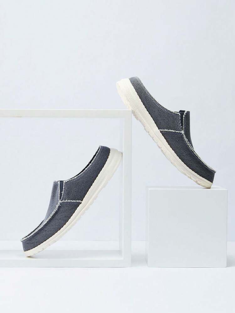 ใหม่ผู้ชายรองเท้าผ้าใบ Slip-On Low Cut สบาย พื้นนุ่ม เปลือย ระบายอากาศ ขั้นตอนแบบสวม หนึ่งปลอดภัย ไซส์เล็ก - สีน้ำเงิน - ดู 3