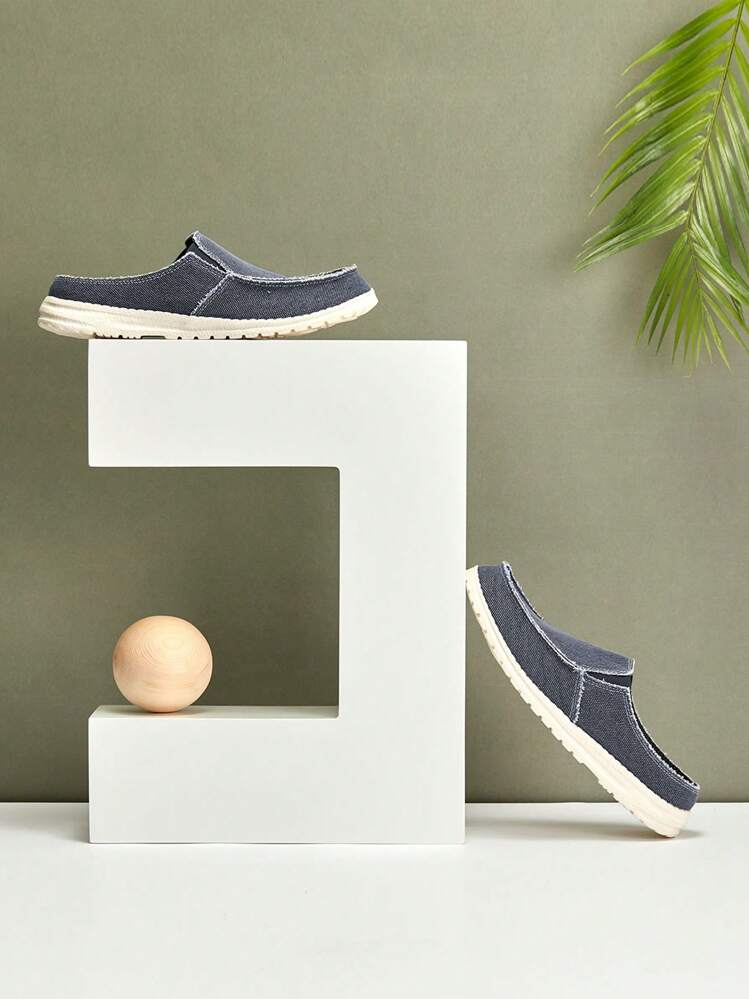 ใหม่ผู้ชายรองเท้าผ้าใบ Slip-On Low Cut สบาย พื้นนุ่ม เปลือย ระบายอากาศ ขั้นตอนแบบสวม หนึ่งปลอดภัย ไซส์เล็ก - สีน้ำเงิน - ดู 4