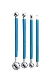 11pcs Sugarcraft Cake Decorating Tools (including 4pcs Double-ended Metal Ball Shaped Tools + 8pcs Plastic Fondant Sculpting Tools)