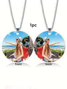 1入/2入/3入組個性化圓形相片吊墜項鍊，定制雙面狗牌，彩色相片鑰匙扣，男女適用的經典紀念日，父親節、母親節禮物，時尚珠寶禮物，適合送給女士的生日禮物 - 彩色 - 查看 4