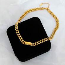 个性化定制名字项链 经典不锈钢粗链弯钩品牌定制刻字项链 金色颈链 情侣嘻哈饰品 音乐派对配饰 派对礼物 送给朋友，新年魅力 - 金色 - 查看 7