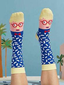 1 Pair Men's Novelty Eye Printed Mid-Calf Socks For All Seasons - Multicolor - View 1