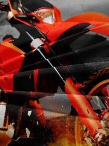 Set de 3 piezas de funda nórdica de impresión de motocicleta multicolor, Set de ropa de cama, decoración del dormitorio, todas las estaciones - Multicolor - Ver 6