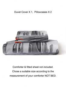 Set de 3 piezas de funda nórdica de impresión de motocicleta multicolor, Set de ropa de cama, decoración del dormitorio, todas las estaciones - Multicolor - Ver 4