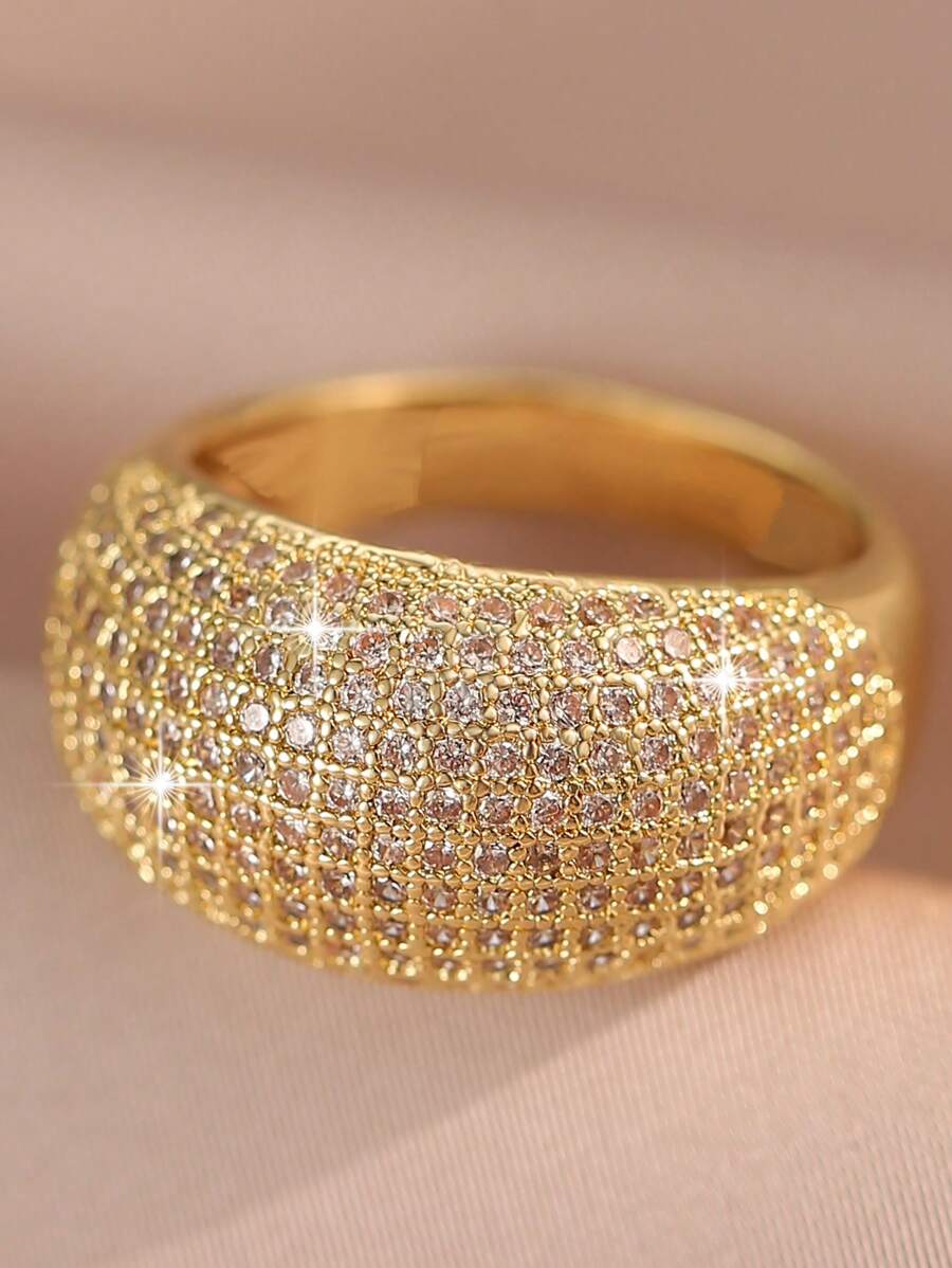 1入組INS風格豪華大橢圓鋯石戒指，適用於女性訂婚婚禮戒指首飾，奢華服裝 - 金色 - 查看 1