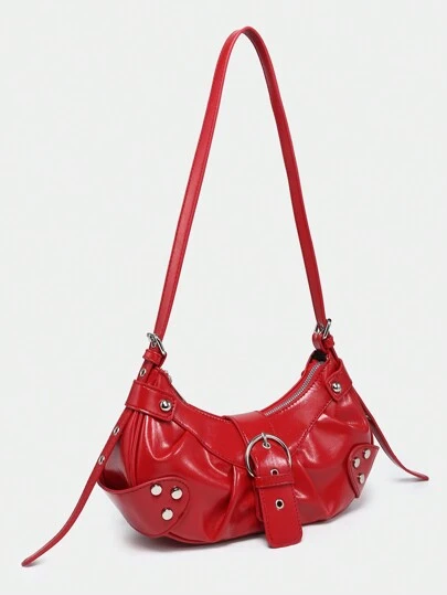 Lightweight Portable Vintage Crossbody Bag For Women: Punk & Gothic Y2K Style Vegan Leather Motorcycle Purse With Rivets, Metal Chains & Adjustable Strap – Accessories For Teens, College Girls, Street Fashion, Concerts, Music Festivals, And Edgy Outfits., 2000s Fashion Style Bag For Women, Halloween Purse Perfect For Fancy Party Halloween Fashion & Gothic Fashion