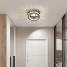 Round LED Crystal Ceiling Light Chrome 15W D20CM Tri-Color Variable Light With Beads In The Center