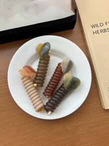 1pc/Random Elegant Heart Shaped Decor Telephone Wire Hair Tie Elastic Spiral Hair Tie For Women And Girls, Bubble Braid Cord Hair Rope For Ponytail, Braid, High-End Heart Spiral Hair Ties, Hair Clips - Multicolor - View 5