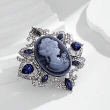 Vintage And Fashionable Popular European And American Ladies' Brooch, Noblewoman Shaped Inlaid Brooch With Relief Design Pin