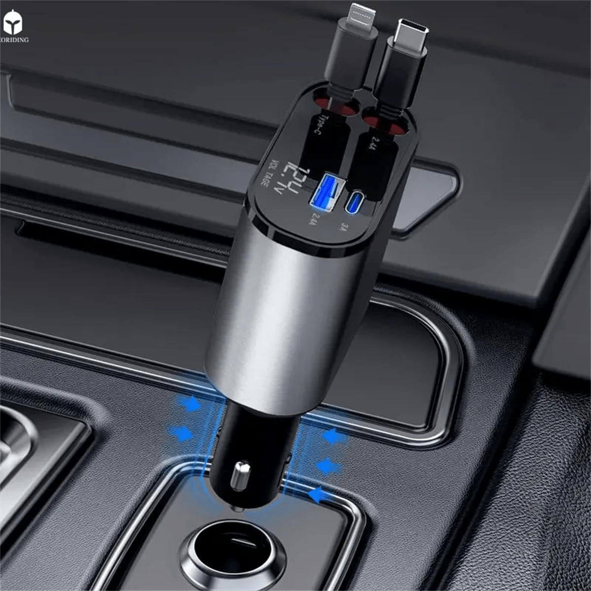 Retractable Car Charger  Car Fast Charger For IPhone And Type C Retractable CablesThree In One Car ChargerA Good Friend Of Cars Adapter Charging Adjustable Port Cellphone Smartphone Electronic Mobile(Two Bottles) - Black - View 1