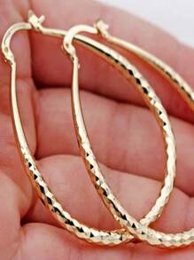 菱形圖案金色耳環，復古波西米亞風格銅質14K鍍金飾品，時尚女性禮物 - 金色 - 查看 3