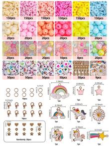Kit de artizanat cu margele acrilice pentru copii, include unicorn, floare, coajă, fluture, acadea, lună, pandantiv inimă, mărgele de sticlă, jucării pentru bijuterii pentru fete, cadou de Crăciun - Multicolor - Vizualizare 3