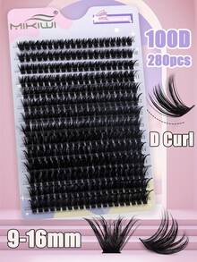 Mikiwi 280 件 DIY 睫毛延长套装 100D 9-16 毫米 D 卷曲睫毛簇浓密纤细假睫毛单根睫毛套装带镊子、粘合和密封 - 黑色 - 查看 4