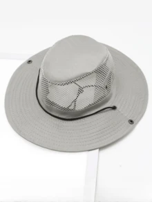 1pc Fashionable And Simple Casual Solid Color Breathable Mesh Wide Brim Sun Hat, Comfortable And Adjustable For Men - Multicolor - View 1