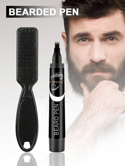 Kit stilou pentru umplerea bărbii negru, 1 stilou pentru barbă și 1/3 perii pentru barbă, creion de umplere a bărbii pentru bărbați, kit stilou pentru barbă cu 4 vârfuri și perie, machiaj natural rezistent la transpirație și impermeabil, stilou pentru barbă cu perie pentru barbă, umple, modelează și definește barba, îmbunătățește eficient părul facial, stilou pentru barbă impermeabil, creion și perie pentru umplerea bărbii, îmbunătățire a bărbii, reparare de lungă durată, instrumente de colorare a mustății, creion de păr, instrumente de styling pentru barbă pentru bărbați