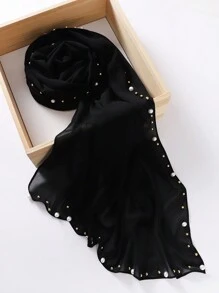 1pc Women Hijab Heavy Beaded Muslim Hijab Scarf - Black - View 8
