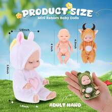 1 set (6 piezas Muñecas) Mini muñeca de simulación con ropa de animales, Set de juguetes para dormir en una caja - color carne - Ver 2