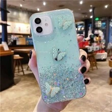 Pink One DIY Glitter Starry Sky And Sparkling Rhinestone Three Butterflies Phone Case Compatible With IPhone/Compatible With Samsung/Compatible With Oppo/Hauwei,International Version, Not The Domestic Version - Pink - View 16