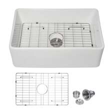 Lordear 30 Inch White Undermount Porcelain Single Bowl Kitchen Sink  Reversible Apron Front Farmhouse Ceramic Sink With Bottom Grid,Basket Strainer - 30*20*10寸 - 查看 1