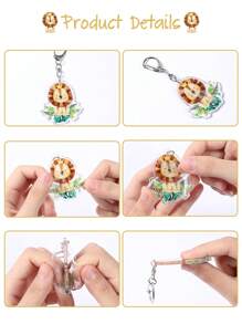 6 piezas Llaveros con estampado de animales de la jungla, suministros de decoración para fiesta de cumpleaños, fiesta familiar y festividades, llaveros de león, jirafa y elefante, colgantes de regalo para fiesta de cumpleaños "Wild One", decoración de fiesta - Multicolor - Ver 5