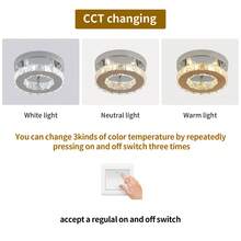 Round LED Crystal Ceiling Light Chrome 15W D20CM Tri-Color Variable Light With Beads In The Center