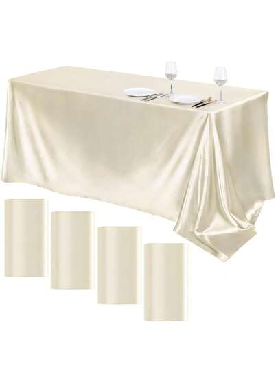 1pc Ivory-Colored Silk Imitation Satin Rectangular Tablecloth For Wedding Banquets, Parties, And Dining Room Decoration