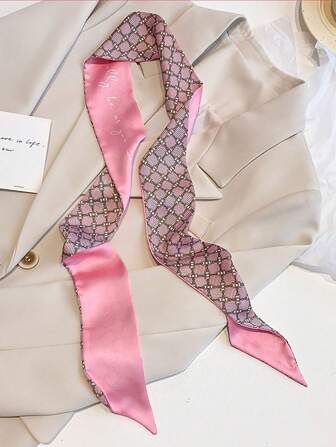 4 st/set för kvinnor, rosa långa sidenhalsdukar och hårband med blommönster, mångsidig användning för vardagsliv och semester, rosa accessoarer, pannband, turban, svettband, skolsaker, universitet, pannband, höstvinter, hårband, håraccessoarer för kvinnor, bandanas, mjuk huvudbonad, halsduk för kvinnor