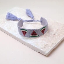1 pieza Pulsera bohemia creativa hecha a mano bordada con sandía, adecuada para llevar en la playa o durante los viajes de verano - Morado - Ver 4