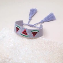 1 pieza Pulsera bohemia creativa hecha a mano bordada con sandía, adecuada para llevar en la playa o durante los viajes de verano - Morado - Ver 6