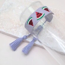 1 pieza Pulsera bohemia creativa hecha a mano bordada con sandía, adecuada para llevar en la playa o durante los viajes de verano - Morado - Ver 2
