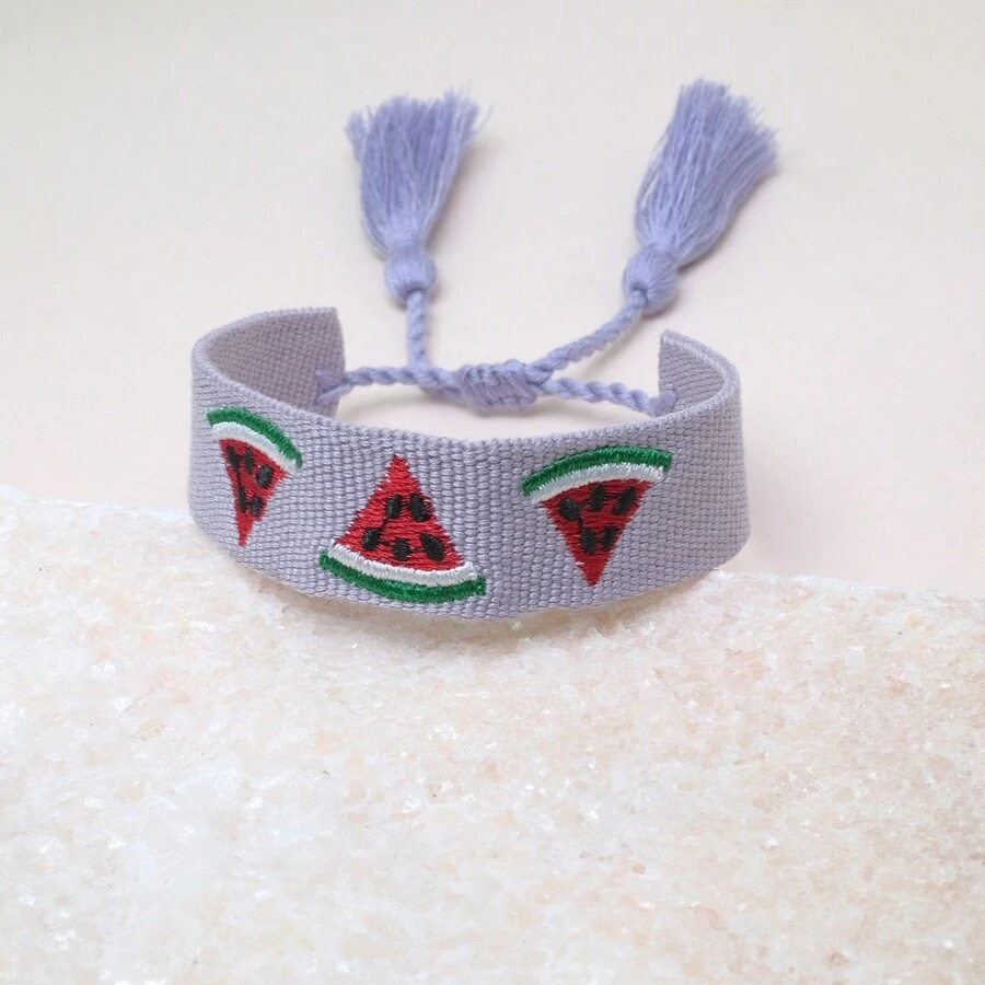 1 pieza Pulsera bohemia creativa hecha a mano bordada con sandía, adecuada para llevar en la playa o durante los viajes de verano - Morado - Ver 1