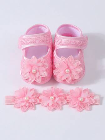 1 Pair Soft Sole Princess Baby Socks + 1 Piece Baby Headband Hair Accessories, Baby Birthday Gift