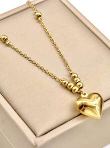 1pc Exquisite Heart Pendant Anklet Stainless Steel Jewelry, Vintage Elegant Style, Creative Gift For Women - Gold - View 4