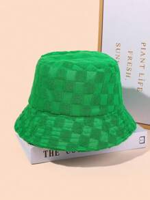 1pc Solid Color Grid Pattern Letter Weaved Toweling Bucket Hat, Women's Casual Fashionable Versatile Sunhat For Travel And Daily Use - Green - View 13