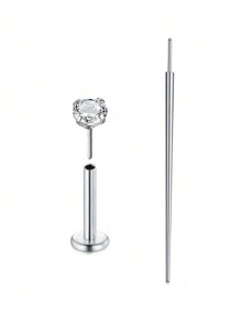 CIZME 2 件 16G/18G/20G 无螺纹按压式鼻钉不锈钢唇钉穿孔珠宝适用于耳屏梦露唇轮软骨耳环耳钉适用于男女， - 銀色 - 查看 16