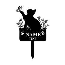 1 bucăți personalizat țăruș memorial pentru pisici, țăruș personalizat pentru nume de pisică, pisică de primăvară din metal cu marcator mormânt cu fluturi și flori, cadou pentru pierderea pisicilor, decor de grădină pentru pisici